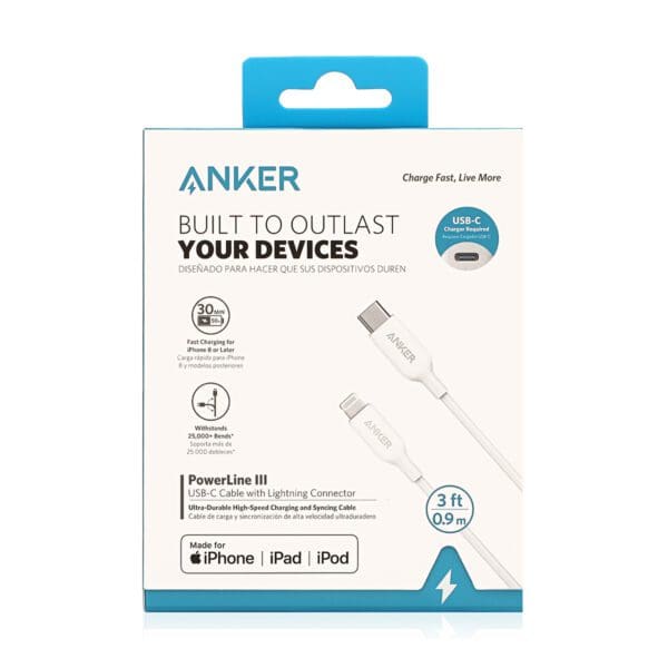 krater zout Hoop van Anker PowerLine III USB-C to Lightning 2.0 Cable 3ft White - iTouch Stores