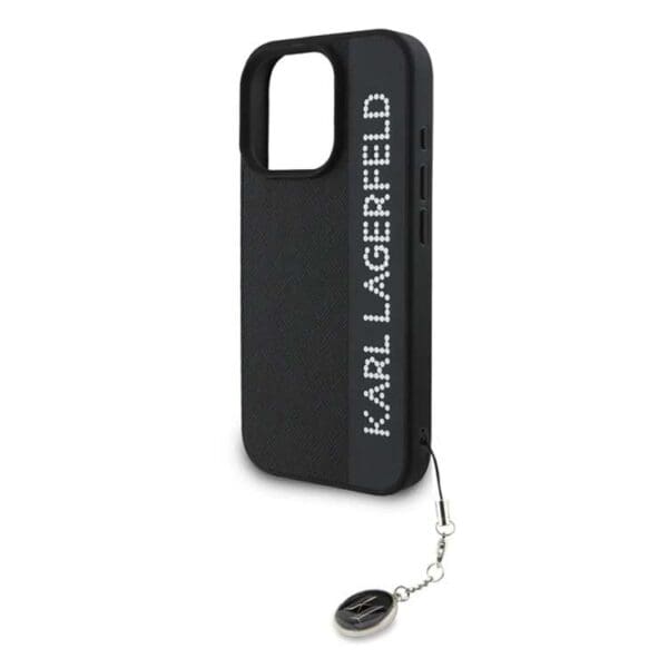 Karl Lagerfeld Saffiano Leather Hard Case With Elongated Metal Logo For iPhone 16 Pro Max