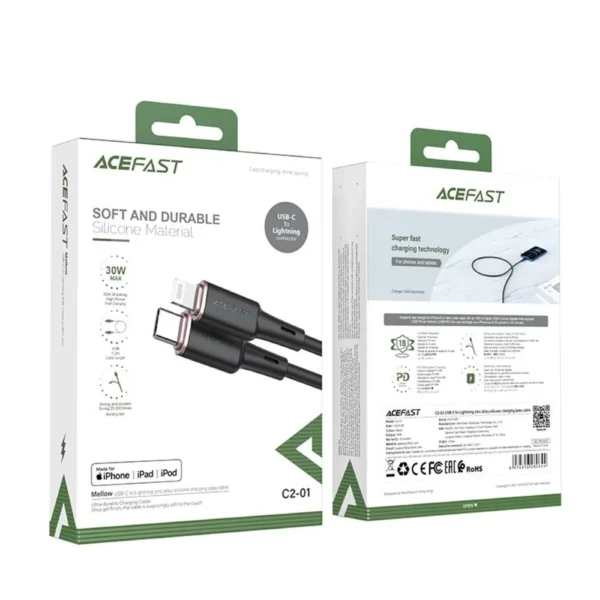 Acefast USB-C To Lightning 1.2m Cabel 30w Black